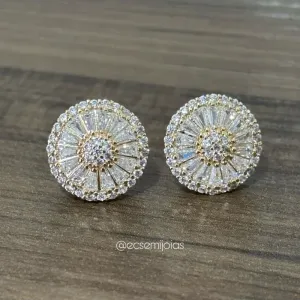 Brinco de pizza 16mm cravejado - banhado a ouro 18k