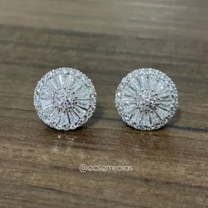 Brinco de pizza 16mm cravejado - banhado a ródio branco