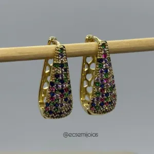 Argola gota cravejada - banhado a ouro 18k