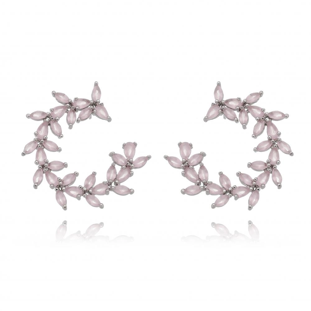 Brinco espiral de navetes quartzo rosa