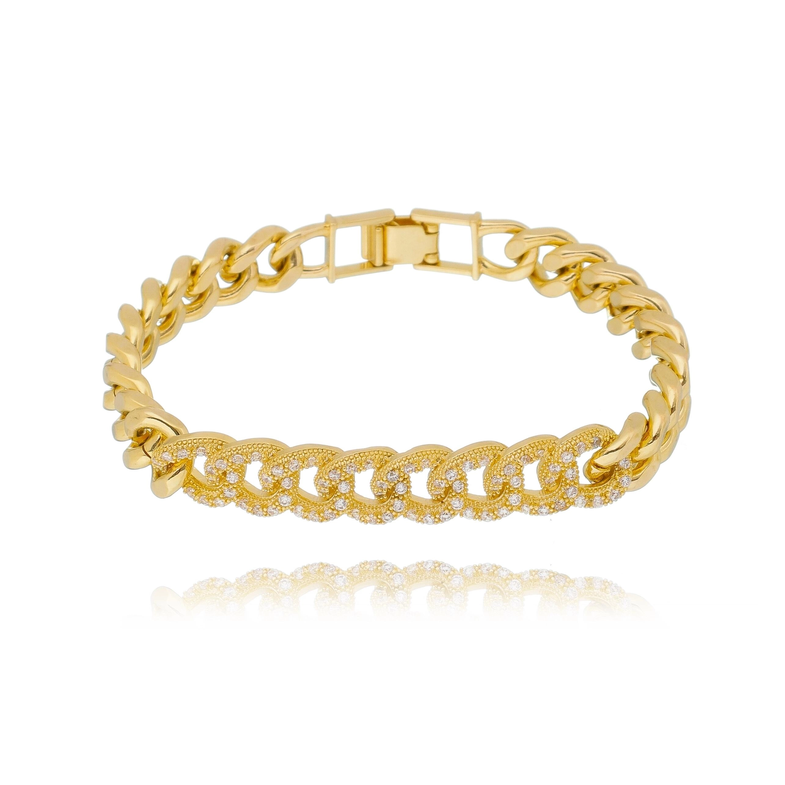 Pulseira elos grandes cravejados chique