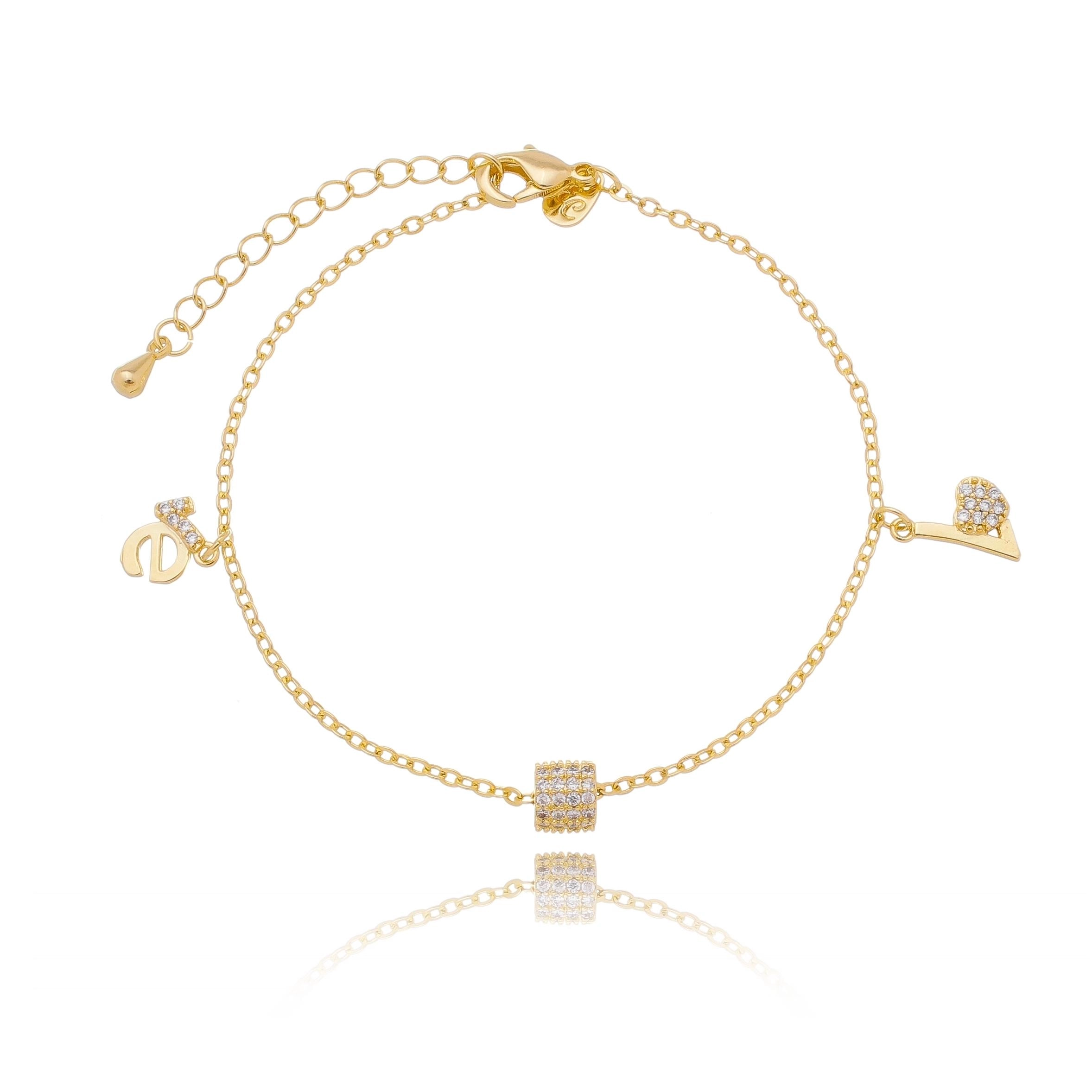 Pulseira LOVE cravejada e rodinha cravejada