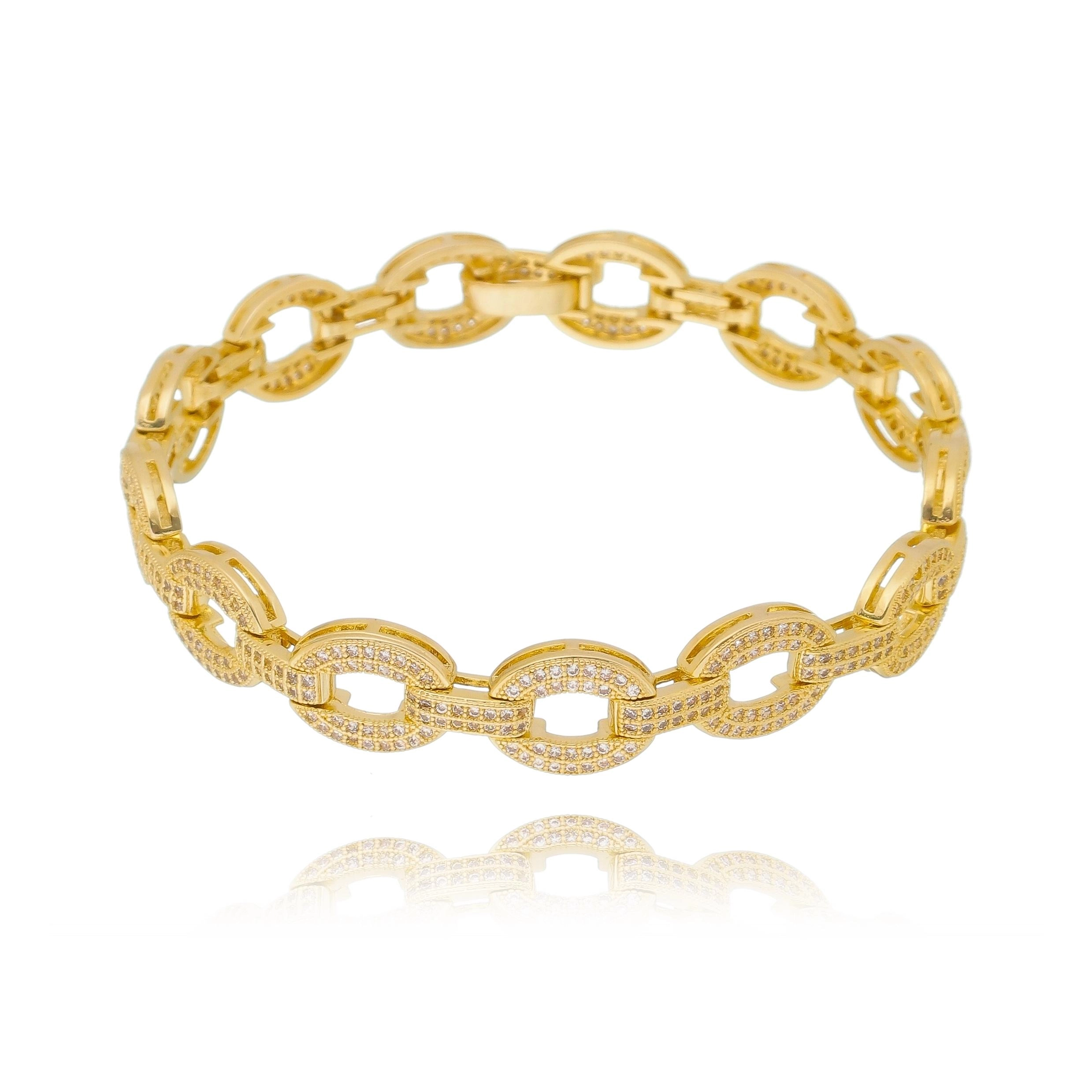 Pulseira de elos ovais cravejados 