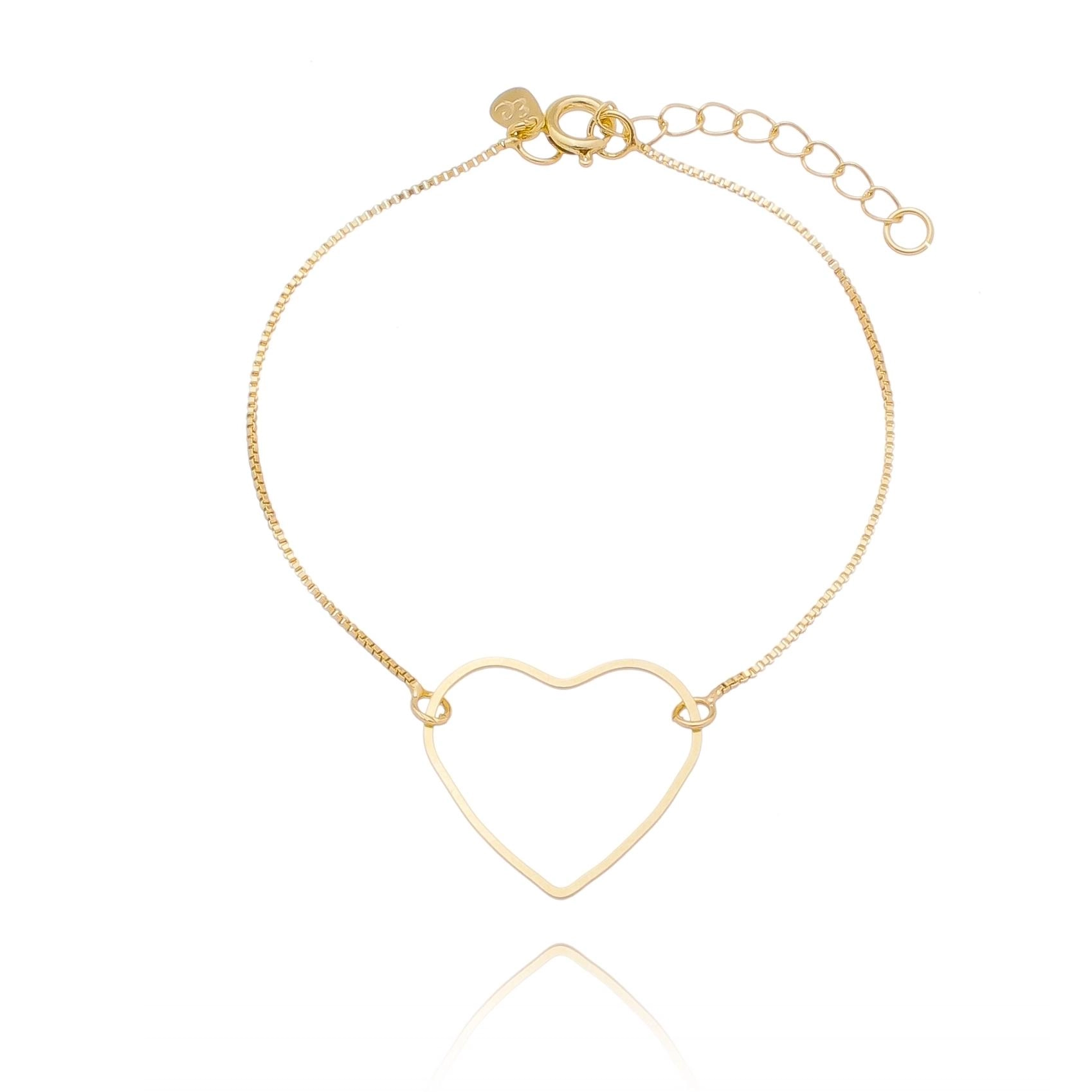 Pulseira de coração maior vazado com elo veneziana