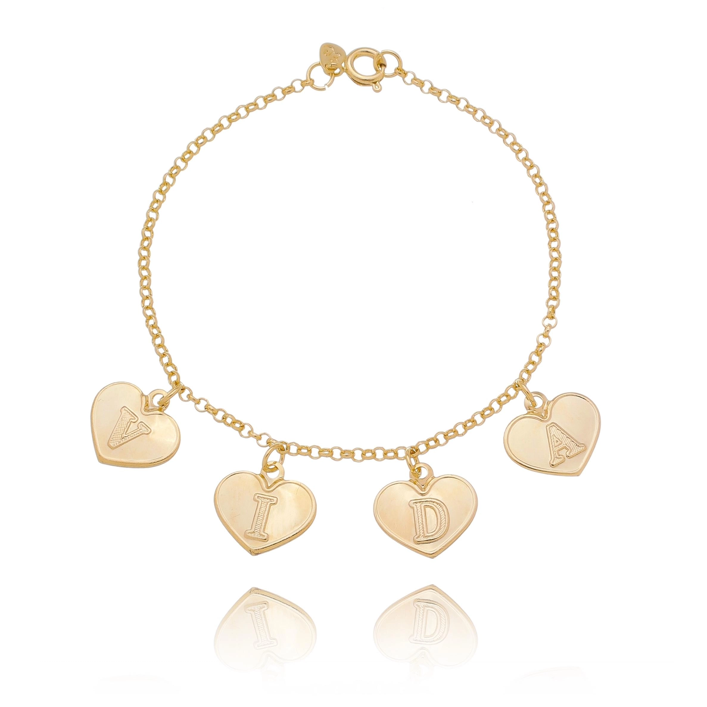 Pulseira coração escrito vida- banhado a ouro 18k
