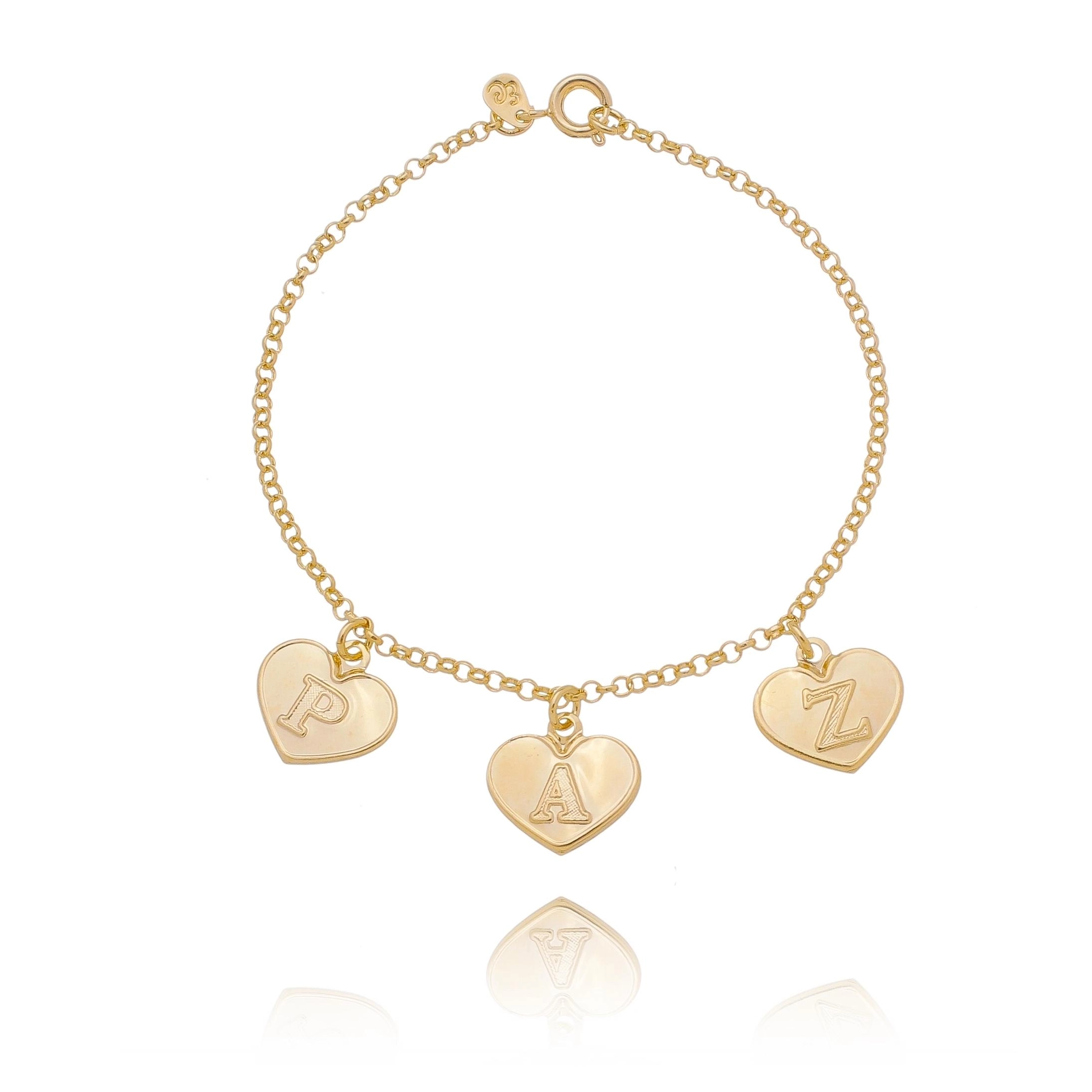 Pulseira coração escrito Paz- banhado a  ouro 18k
