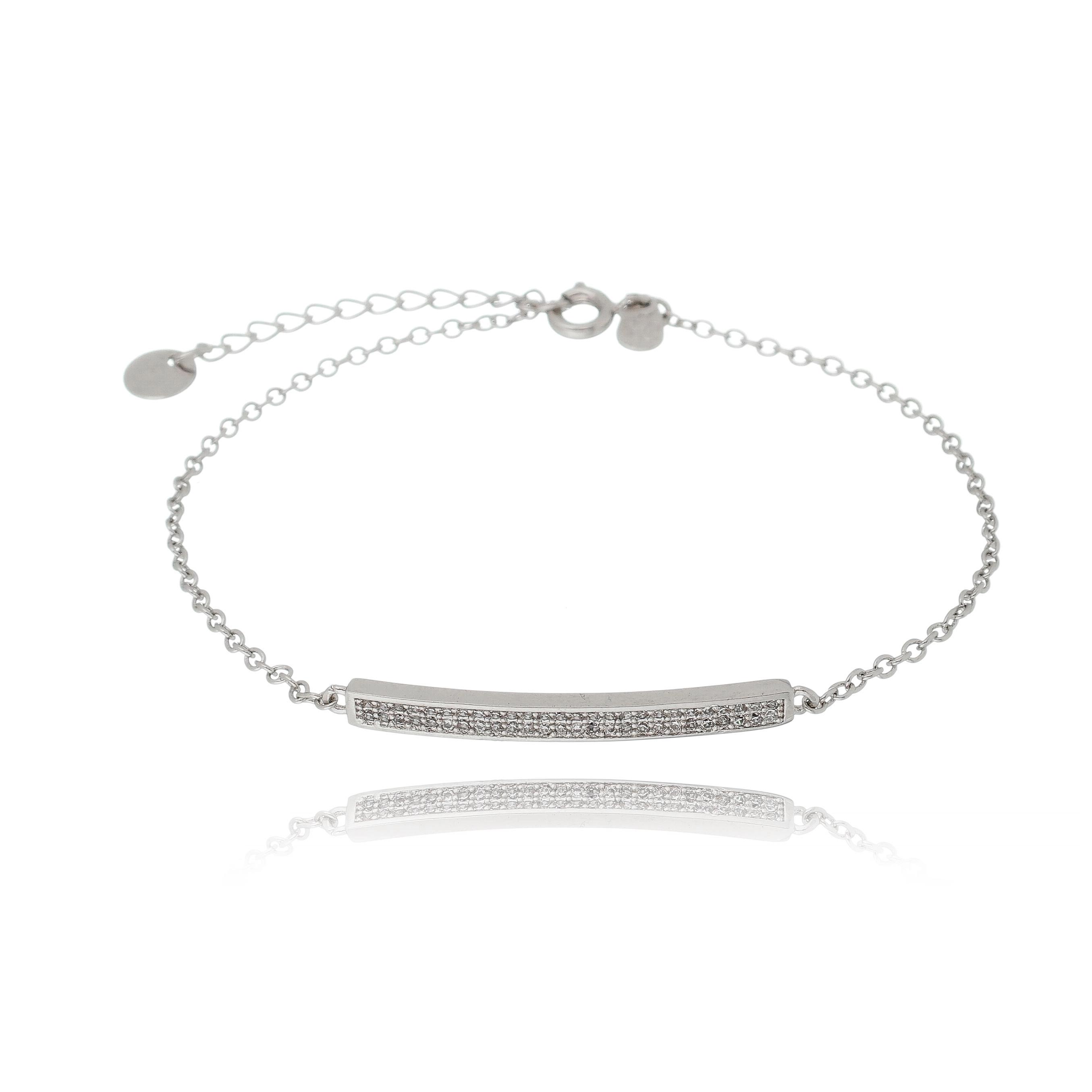 Pulseira de chapa cravejada com elo português mais fino