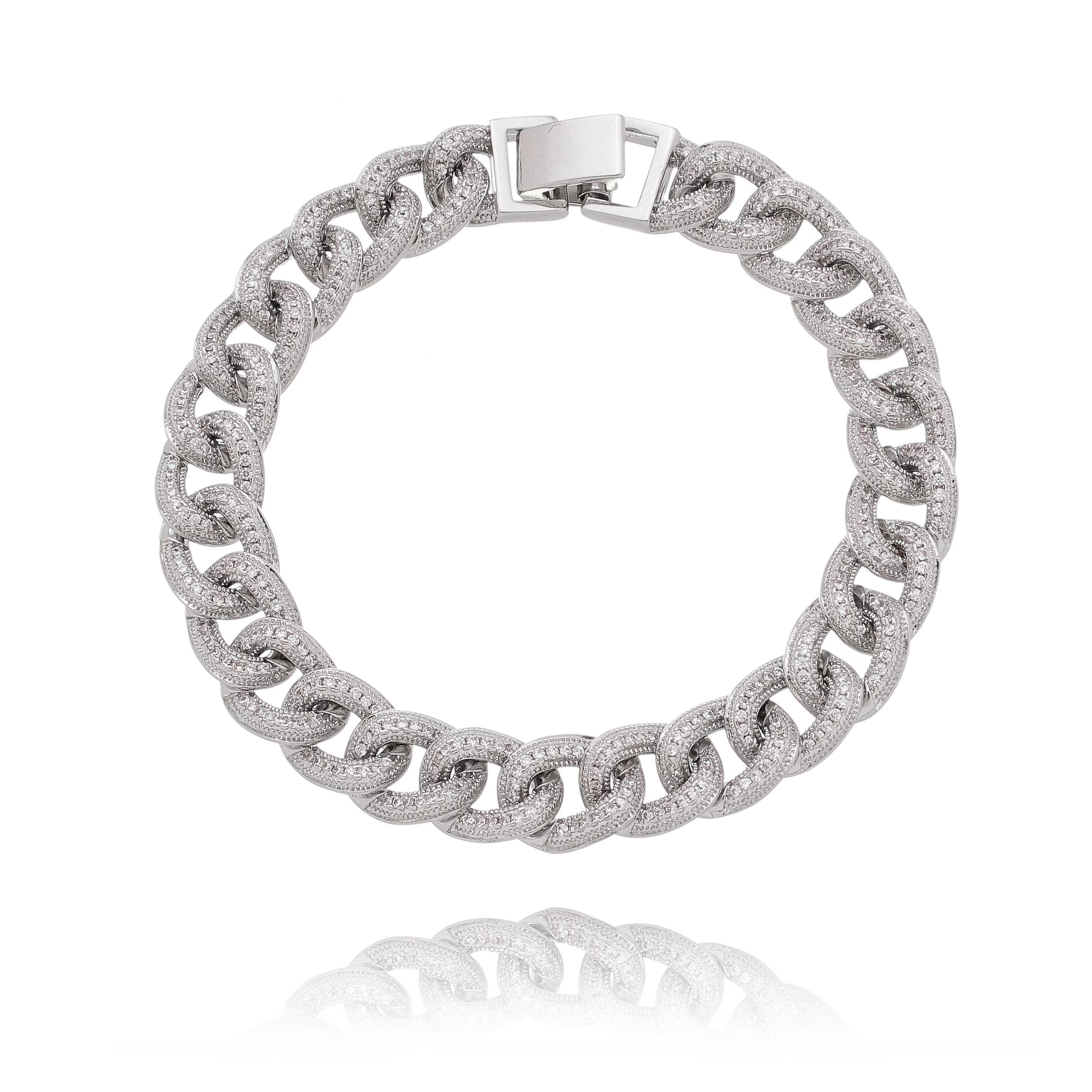 Pulseira de elo grumet mais grossa toda cravejada com fecho gaveta