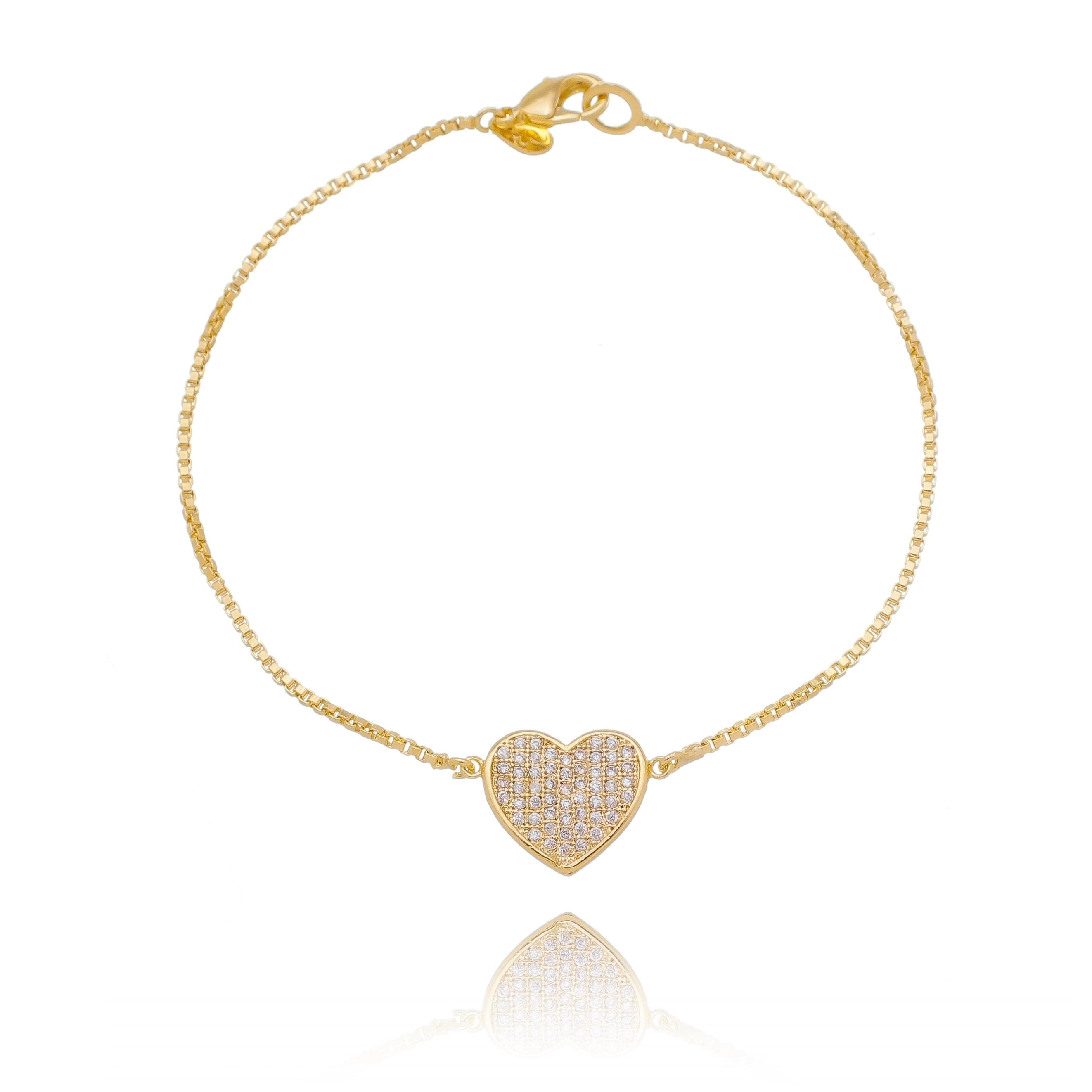 Pulseira de coração cravejado com elo veneziana