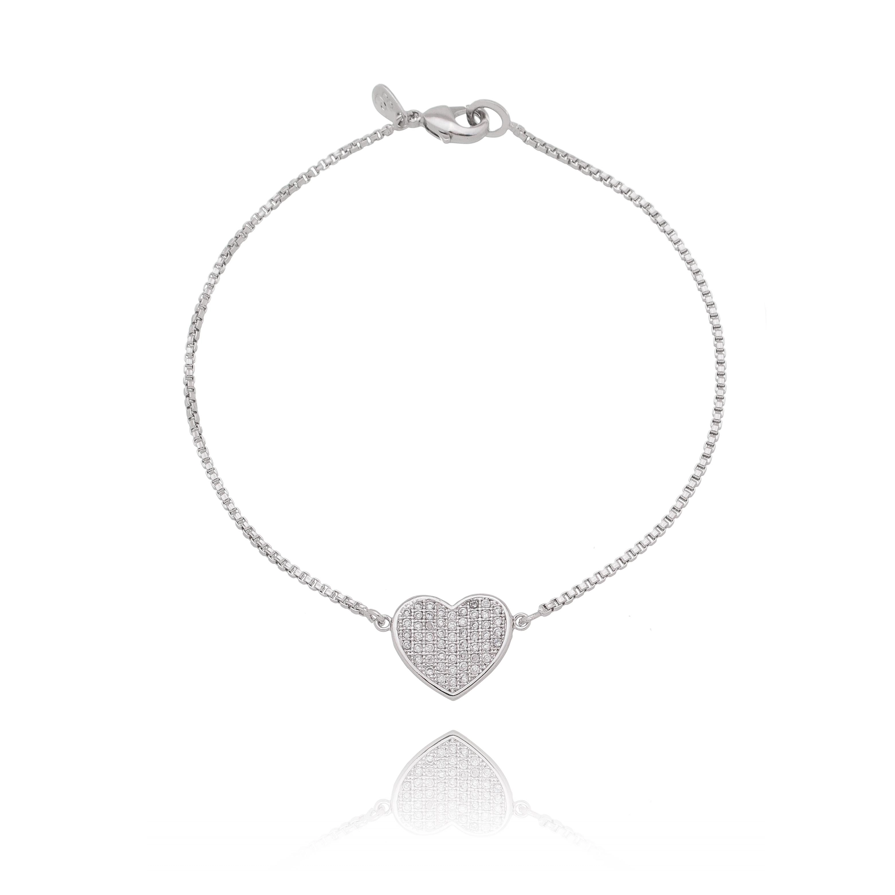 Pulseira de coração cravejado com elo veneziana