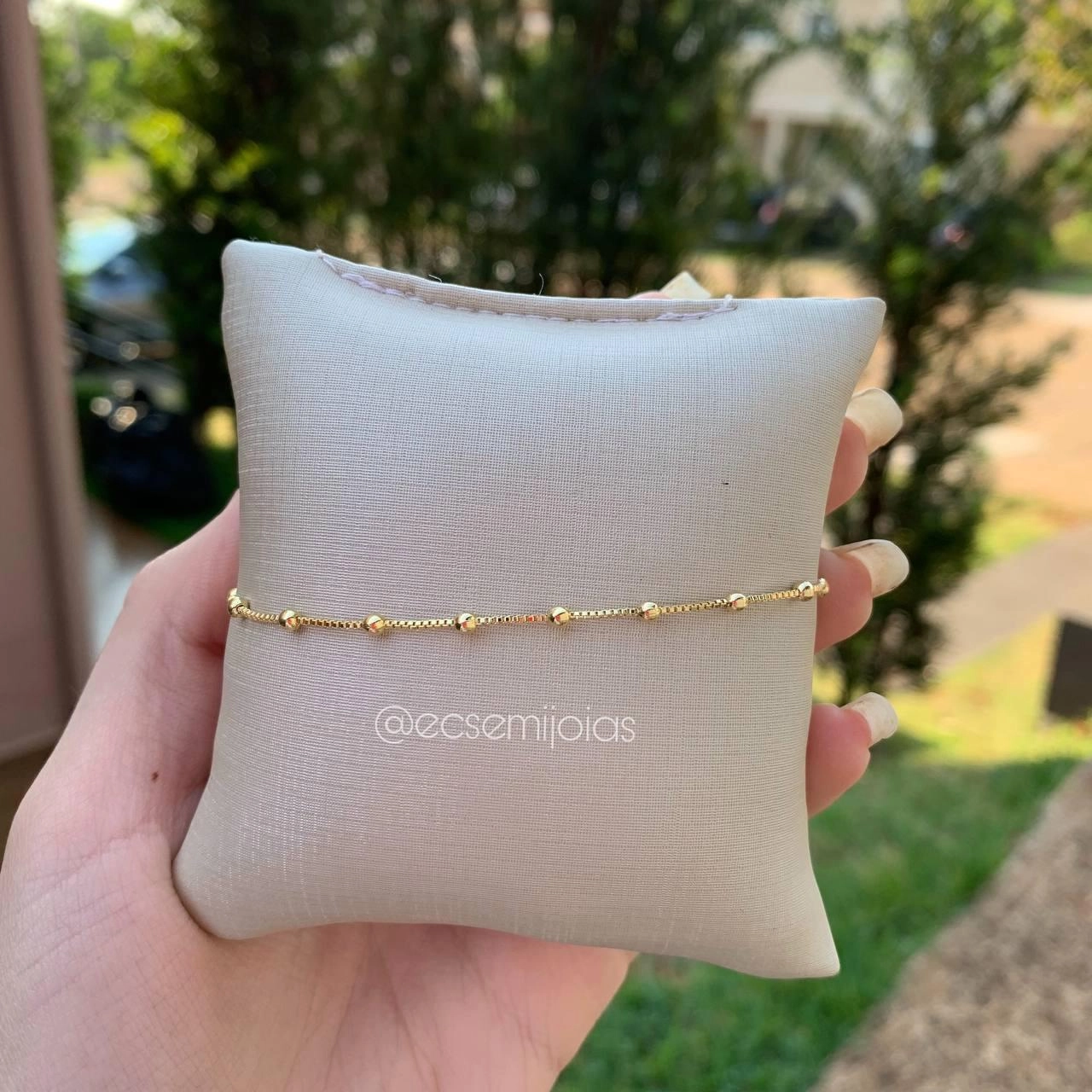 Pulseira infantil bolinhas 2.50mm próximas corrente veneziana- 13 cm + 5 cm de extensor - banhado a ouro 18k