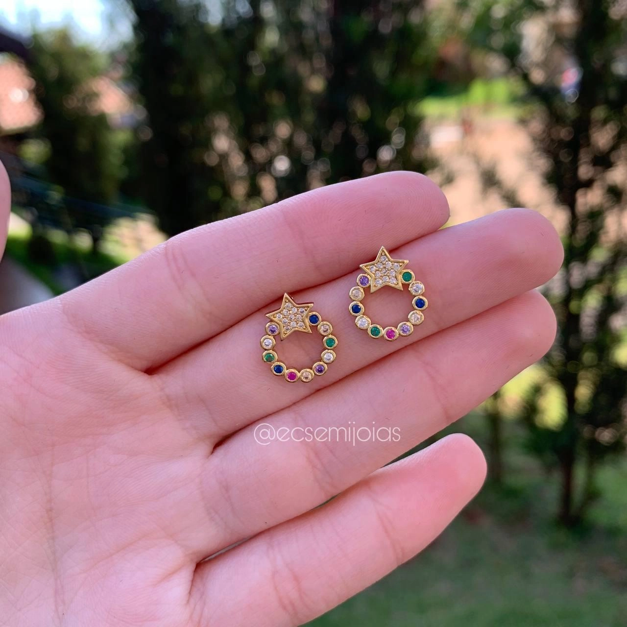 Brinco circulo e estrela cravejado