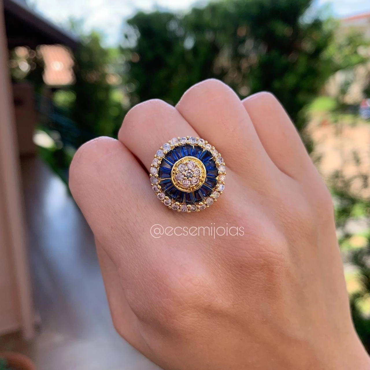 Conjunto brinco, colar e anel pizza saphira