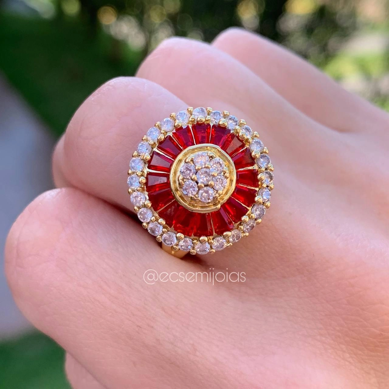 Conjunto brinco, colar e anel pizza ruby