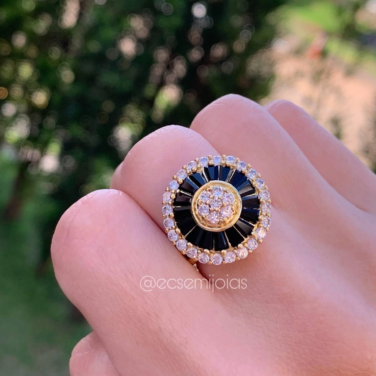 Conjunto brinco, colar e anel pizza negro