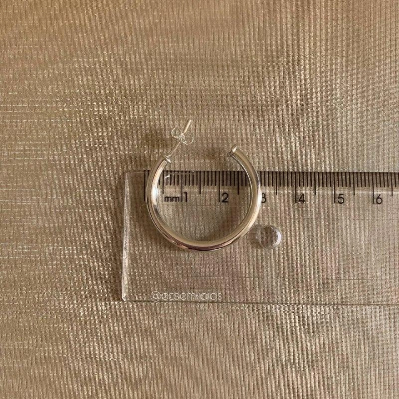 Argola tubular 3cm de diâmetro- 3mm de espessura - banhado a prata 925