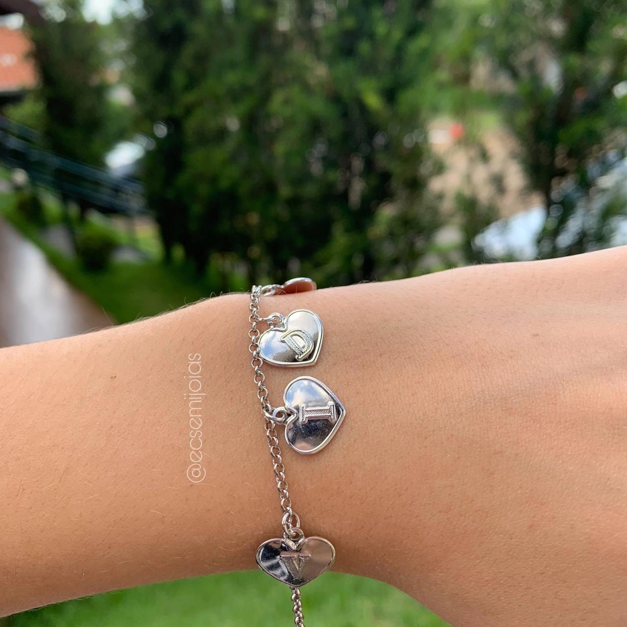 Pulseira coração escrito vida- banhado a ródio branco