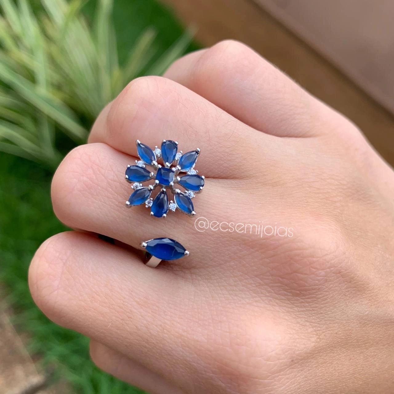 Conjunto brinco, anel e pulseira de flor- PRATA 925