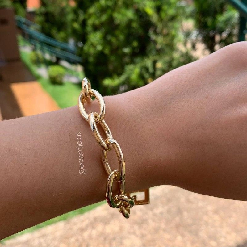 Pulseira elo português grosso com fecho mosquetão grande
