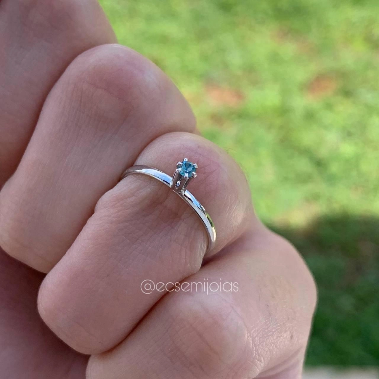 Anel solitário fino 6 garras- ródio branco
