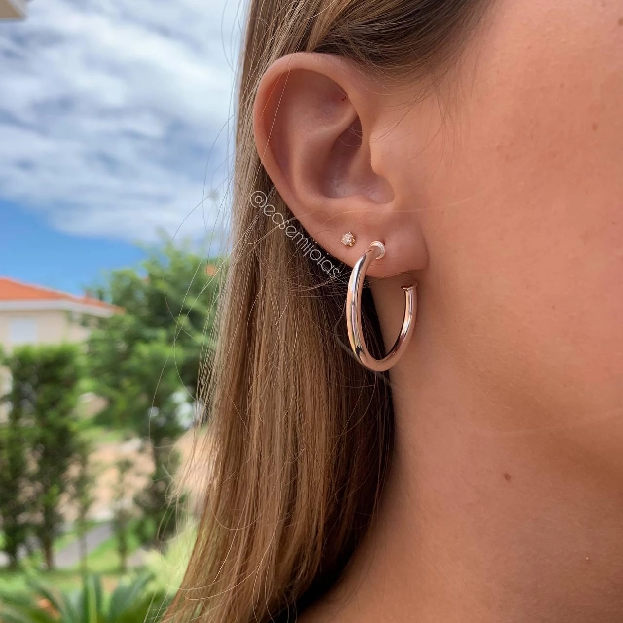 Argola tubular 3cm de diâmetro- 3mm de espessura - banhado a prata 925