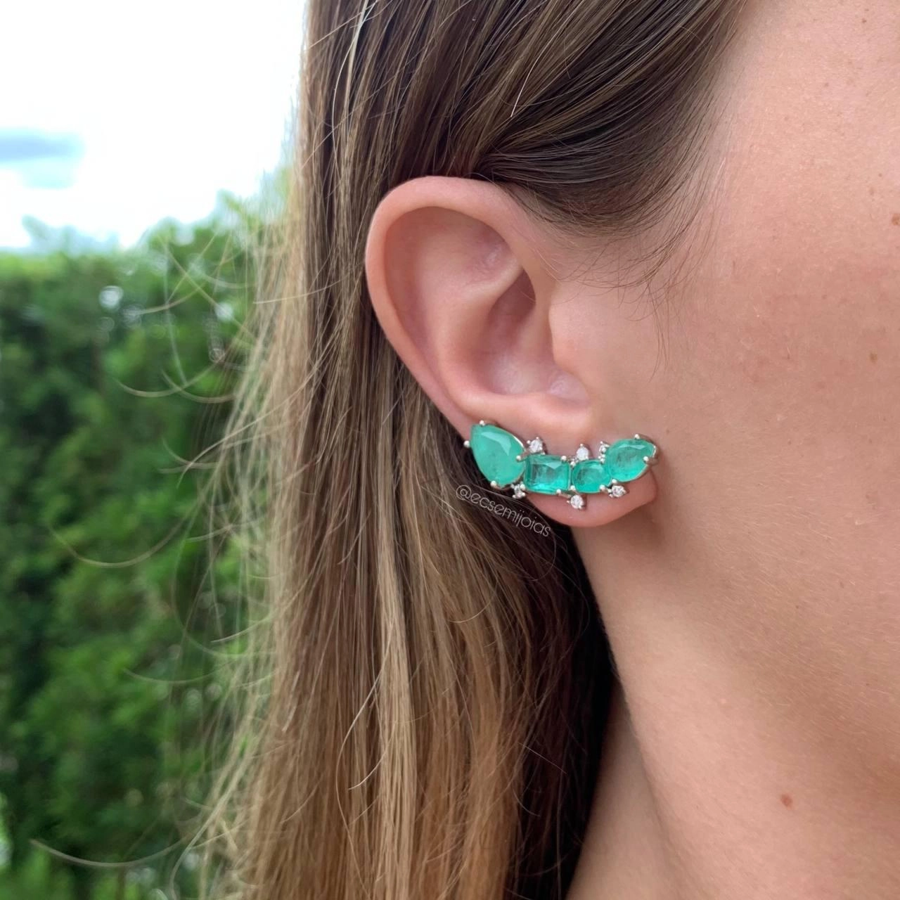 Brinco ear cuff médio pedras fusion gota, oval e retangular - banhado a ródio branco
