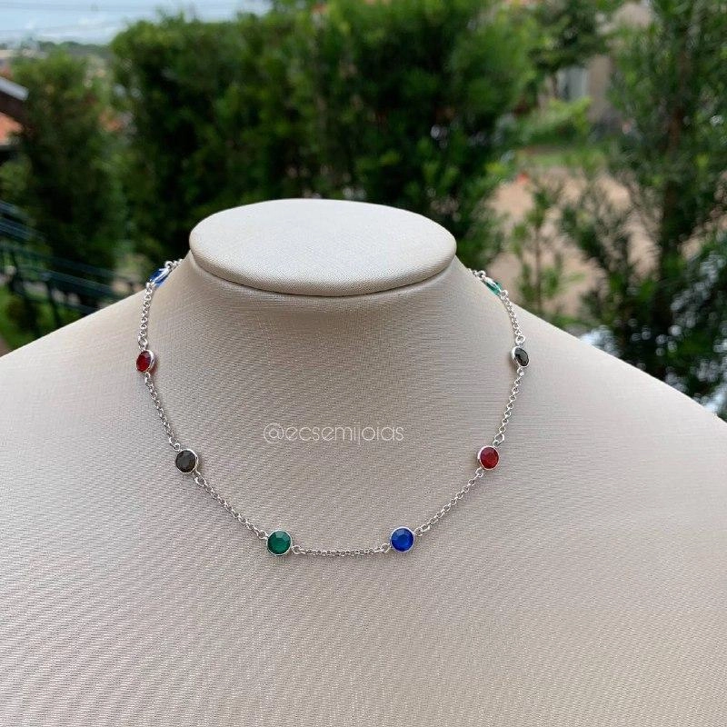 Colar choker cristal cores