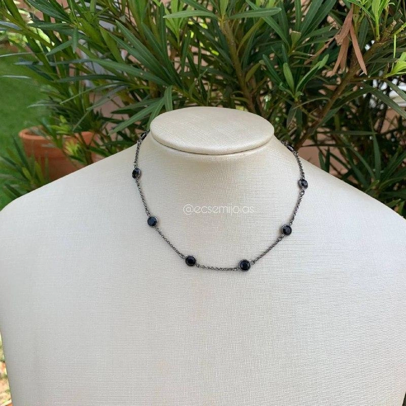 Colar choker cristal - ródio negro