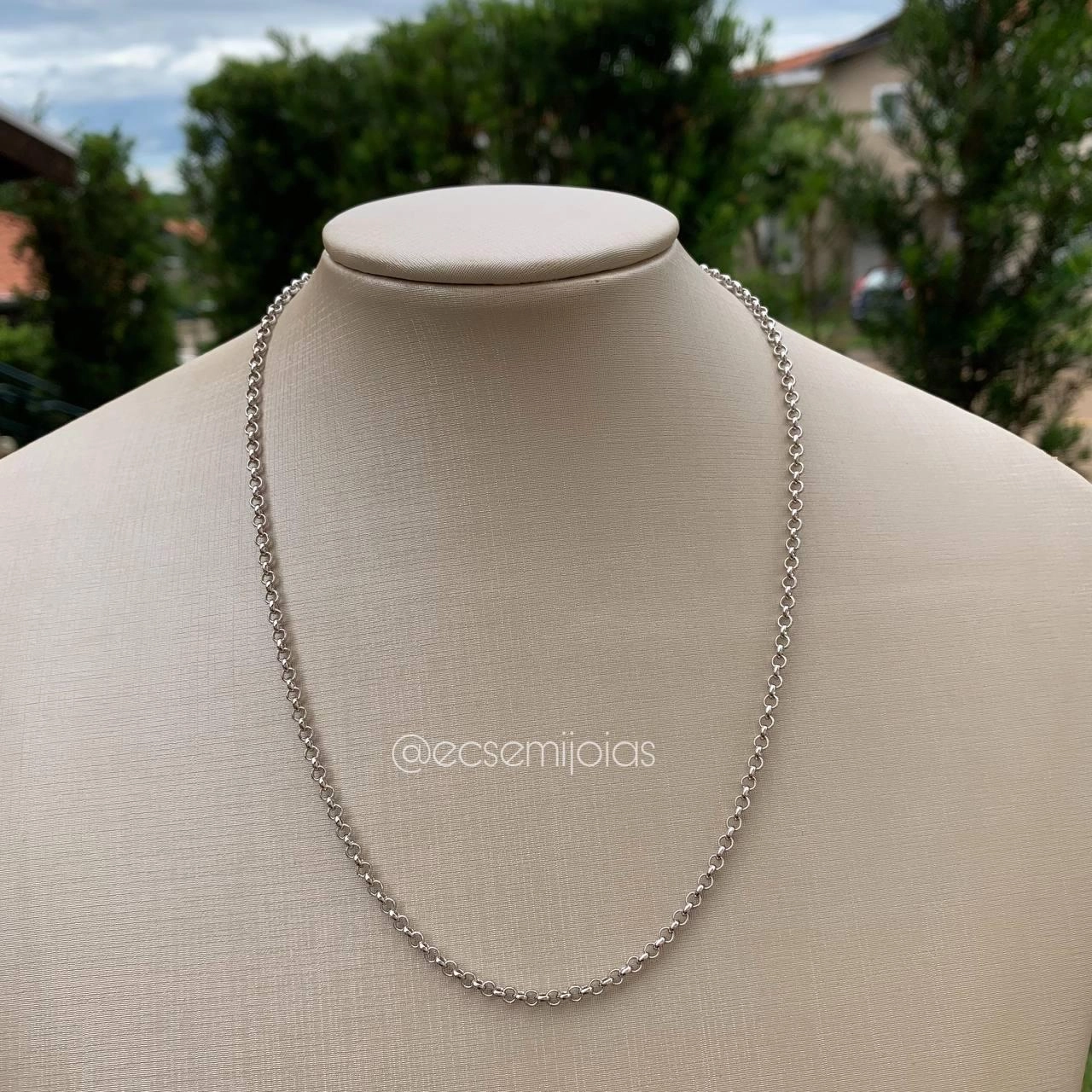 Colar elo português mais fino 45 cm - banhado a ródio branco