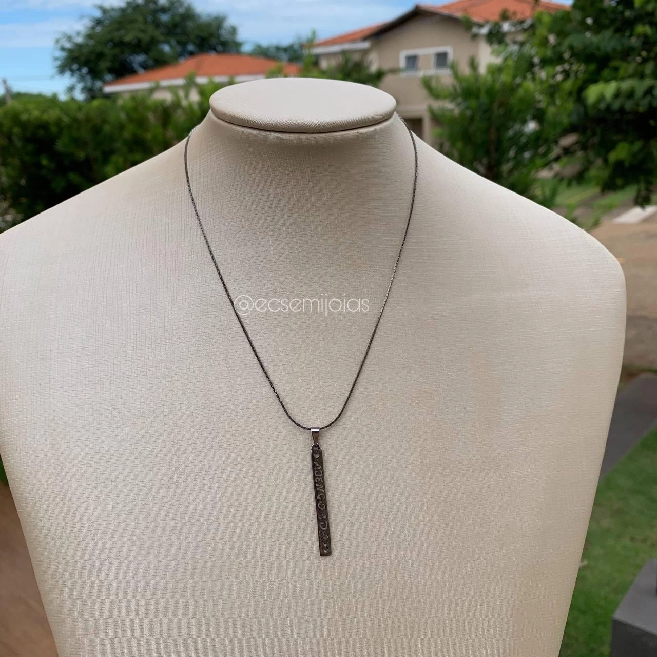 Colar placa abençoada- banhado a  ródio negro