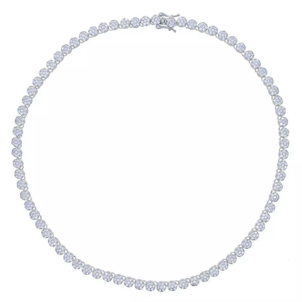 Colar riviera de florzinhas cravejadas - banhado a ródio branco
