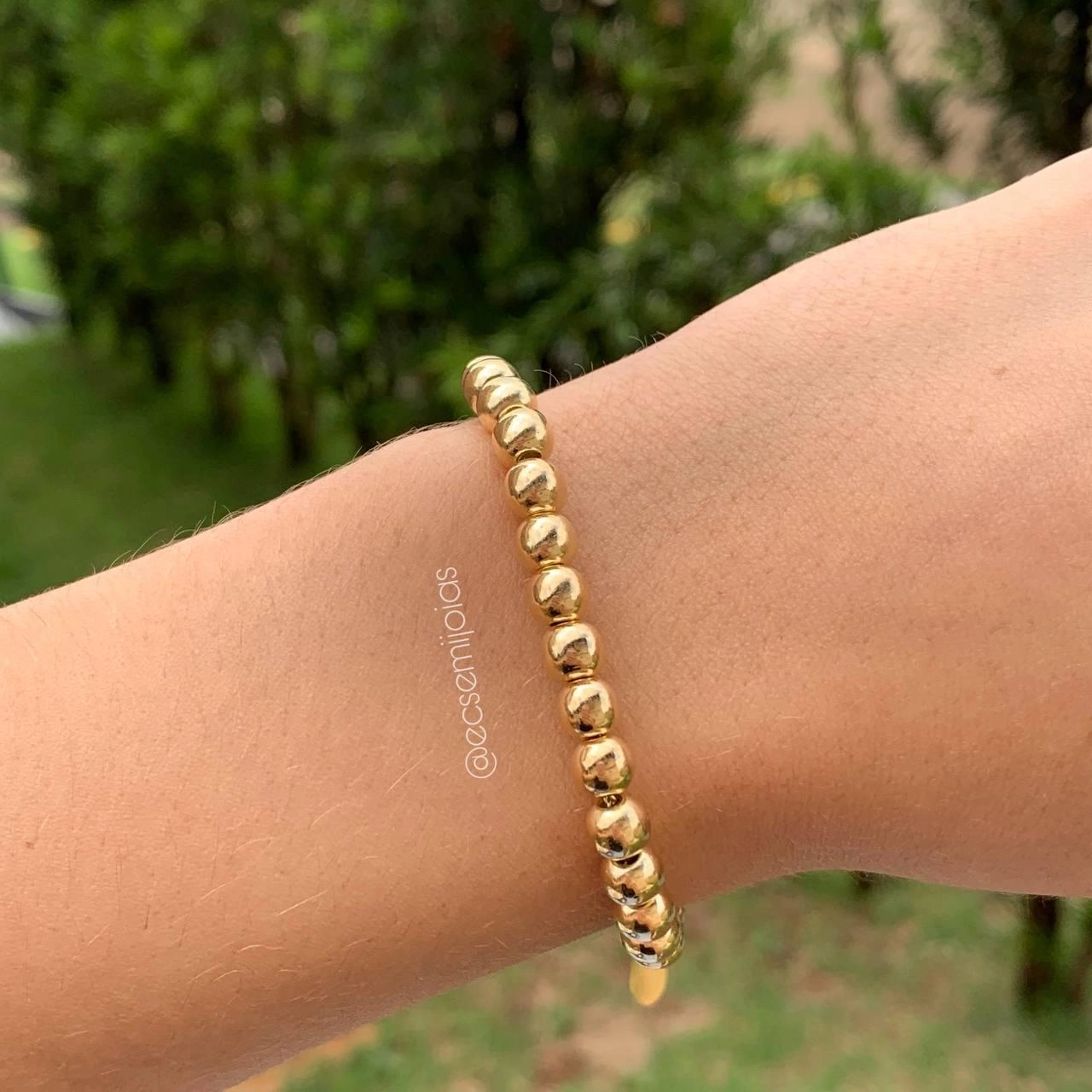 Pulseira bolas lisas de 5mm c/ fecho boia médio