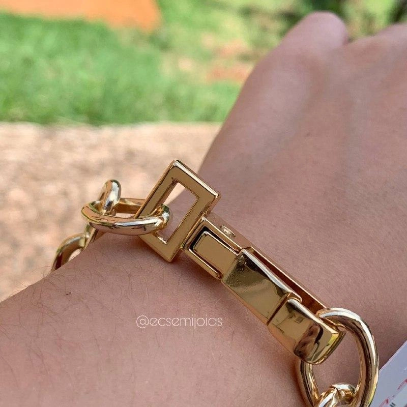 Pulseira elo português grosso com fecho mosquetão grande