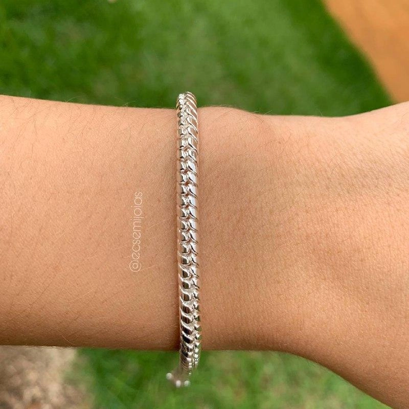 Pulseira oca banhada a prata 925 -20cm- 4mm de espessura