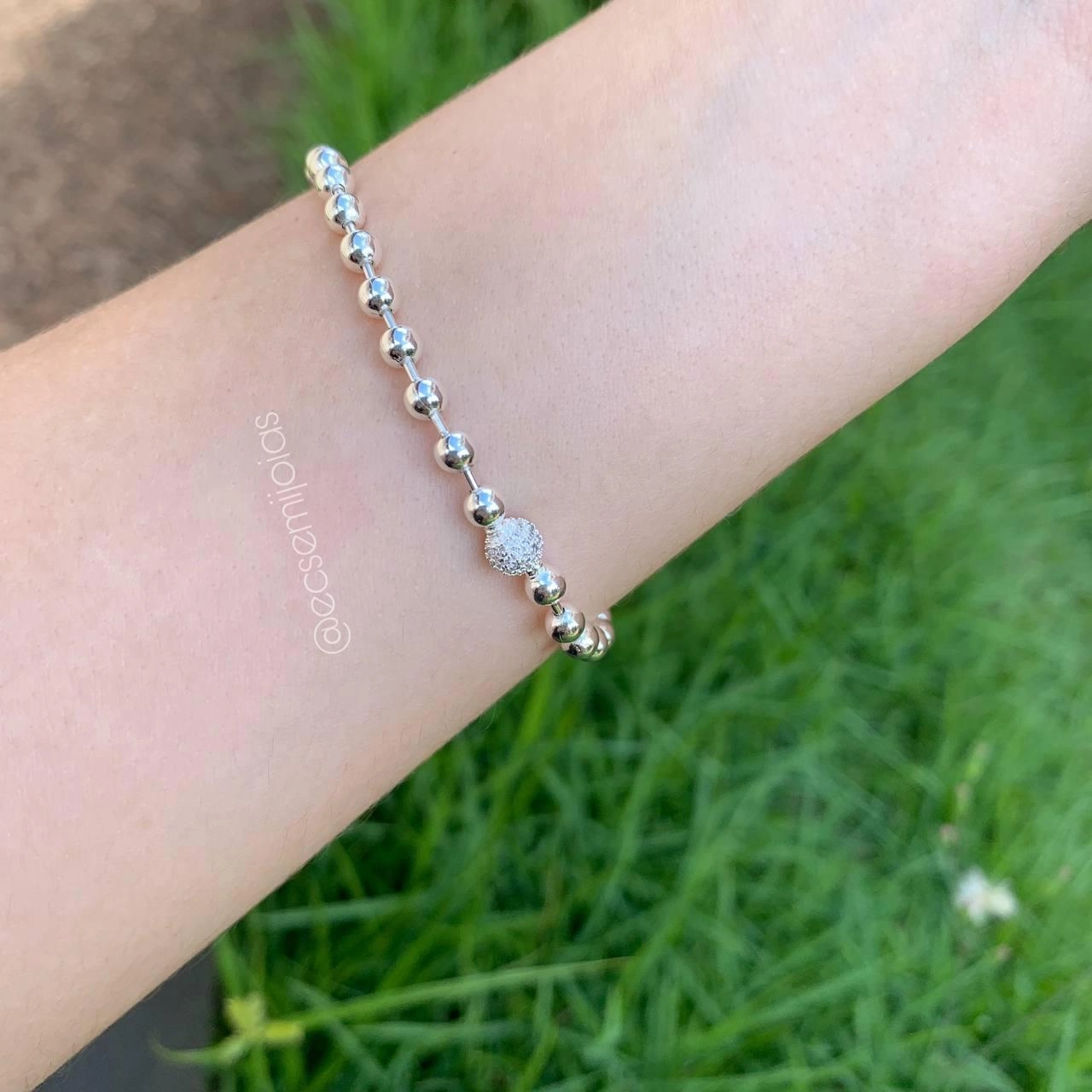 Pulseira bolas com uma bola cravejada PRATA 925