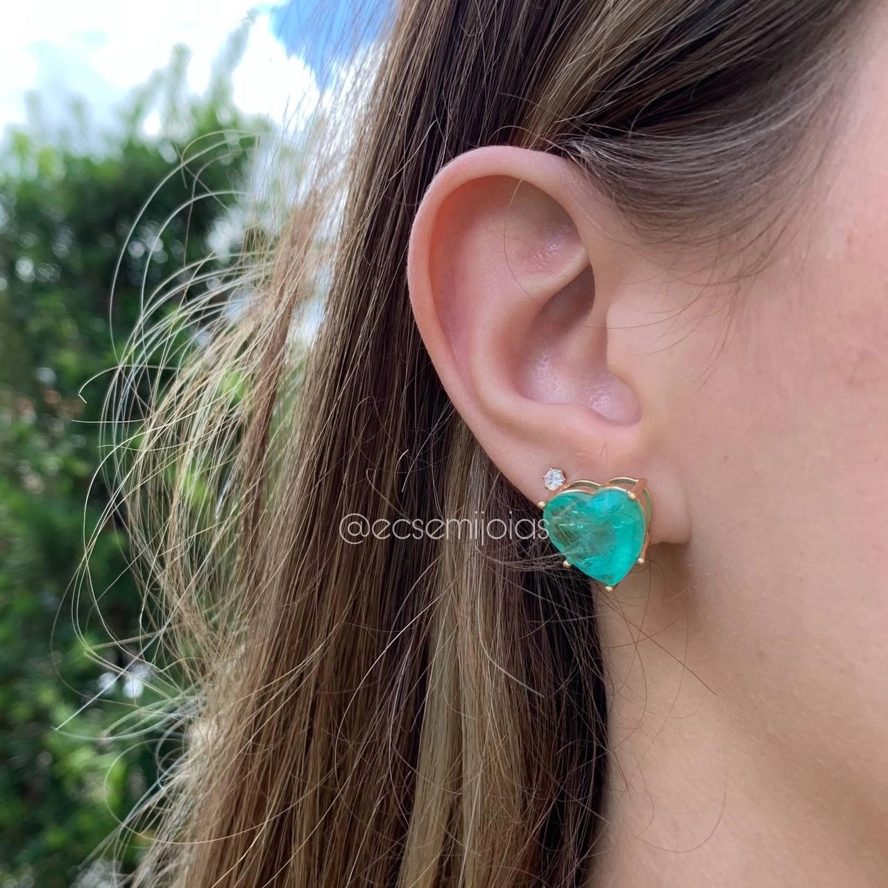 Conjunto anel e brinco coração fusion  banhado a ouro 18k