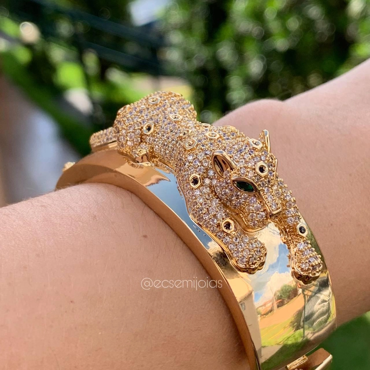 Bracelete pantera cravejada - banhado a ouro 18k