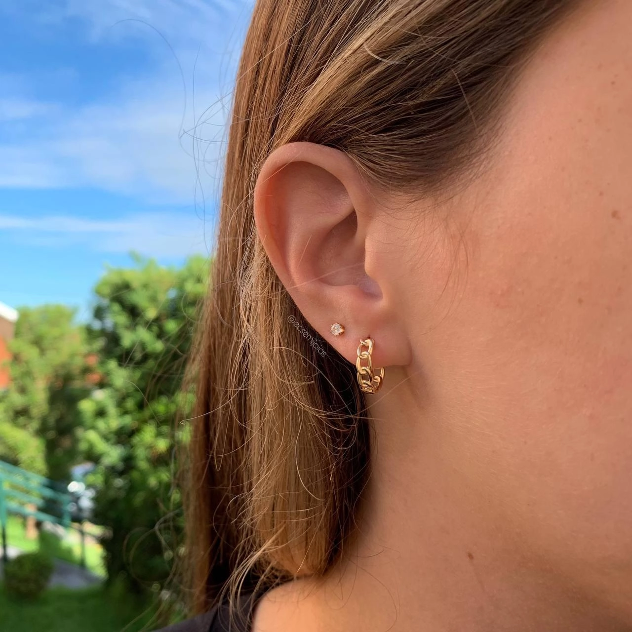 Brinco de elos - tamanho G- banhado a ouro 18k