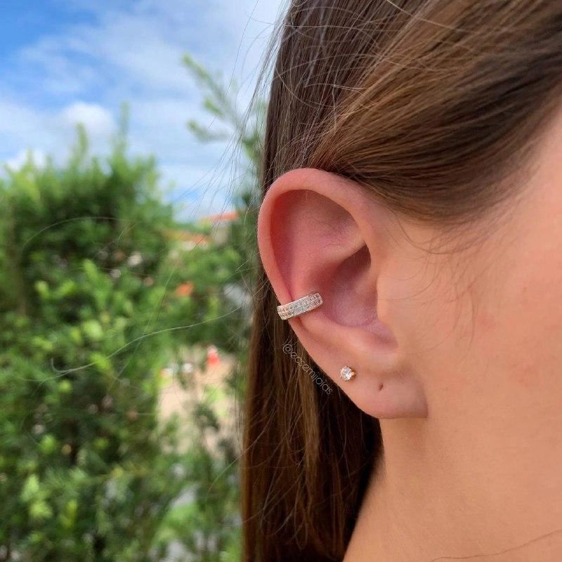 Brinco piercing 2 fileiras cravejadas   - banhado a prata 925
