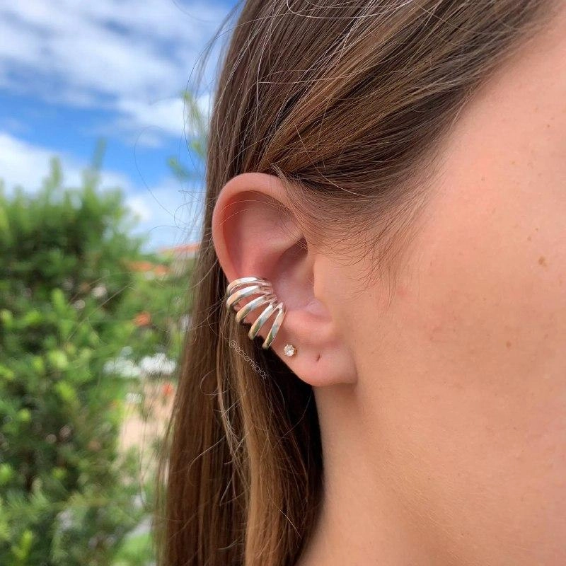Brinco piercing 5 fios lisos  - banhada a prata 925