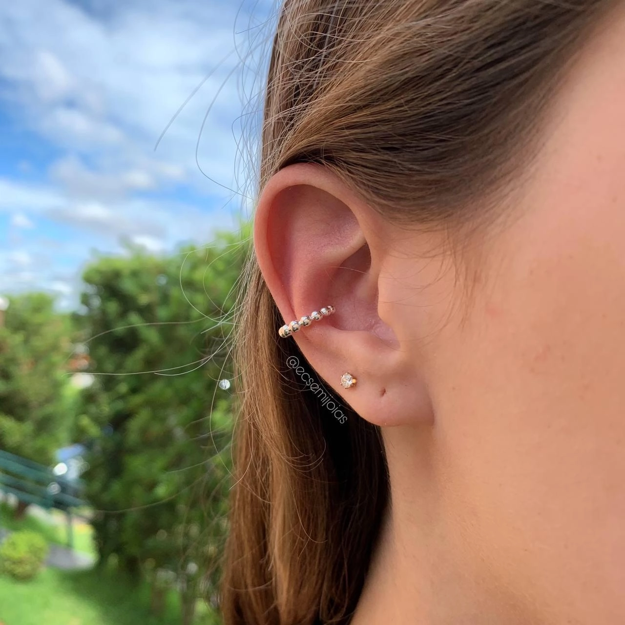 Brinco piercing de bolinha   - banhado a prata 925