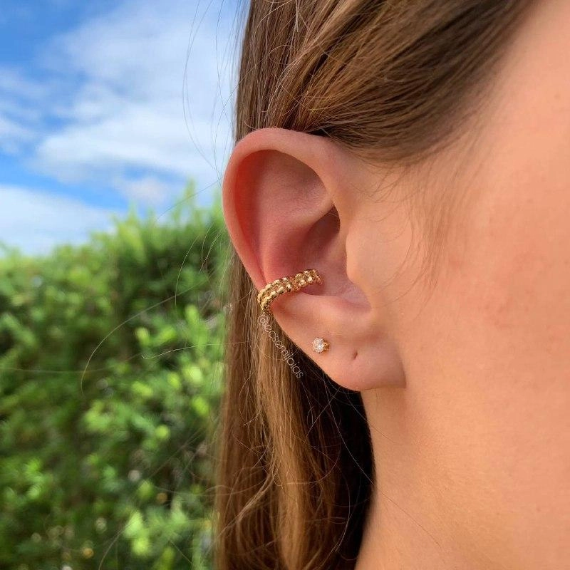 Brinco piercing de coração bombardeado - banhado a ouro 18k