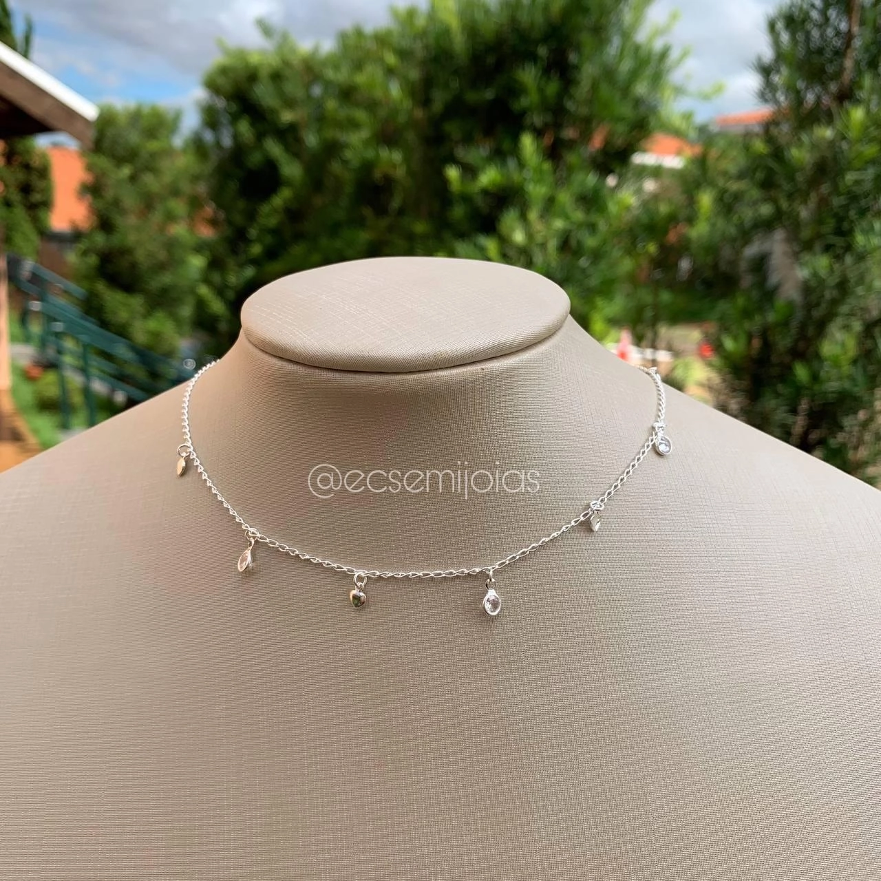 choker corações e ponto de luz  - banhado a prata 925