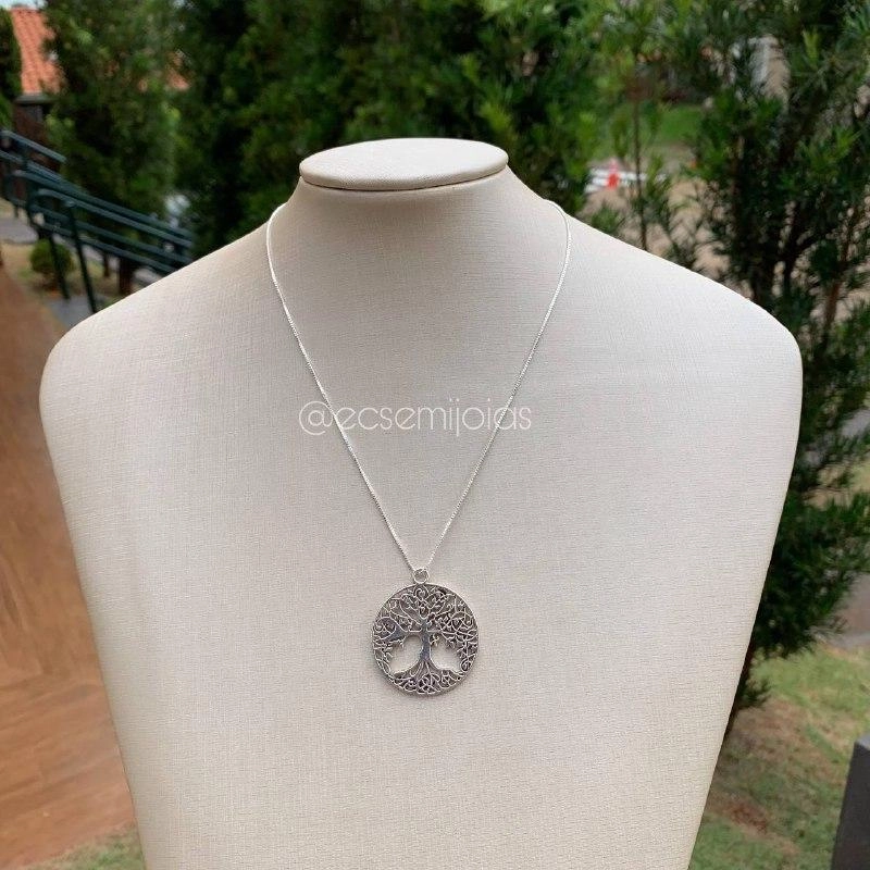 Colar com medalha arvore da vida- banho de prata 925