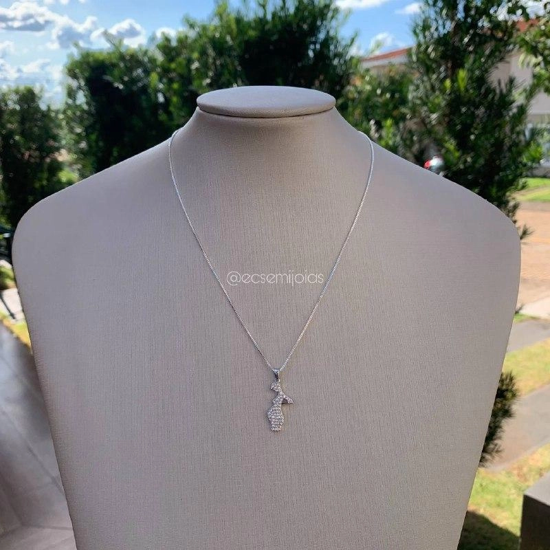 Colar veneziana de 45cm com pingente mulher grávida cravejado - banhado a prata 925