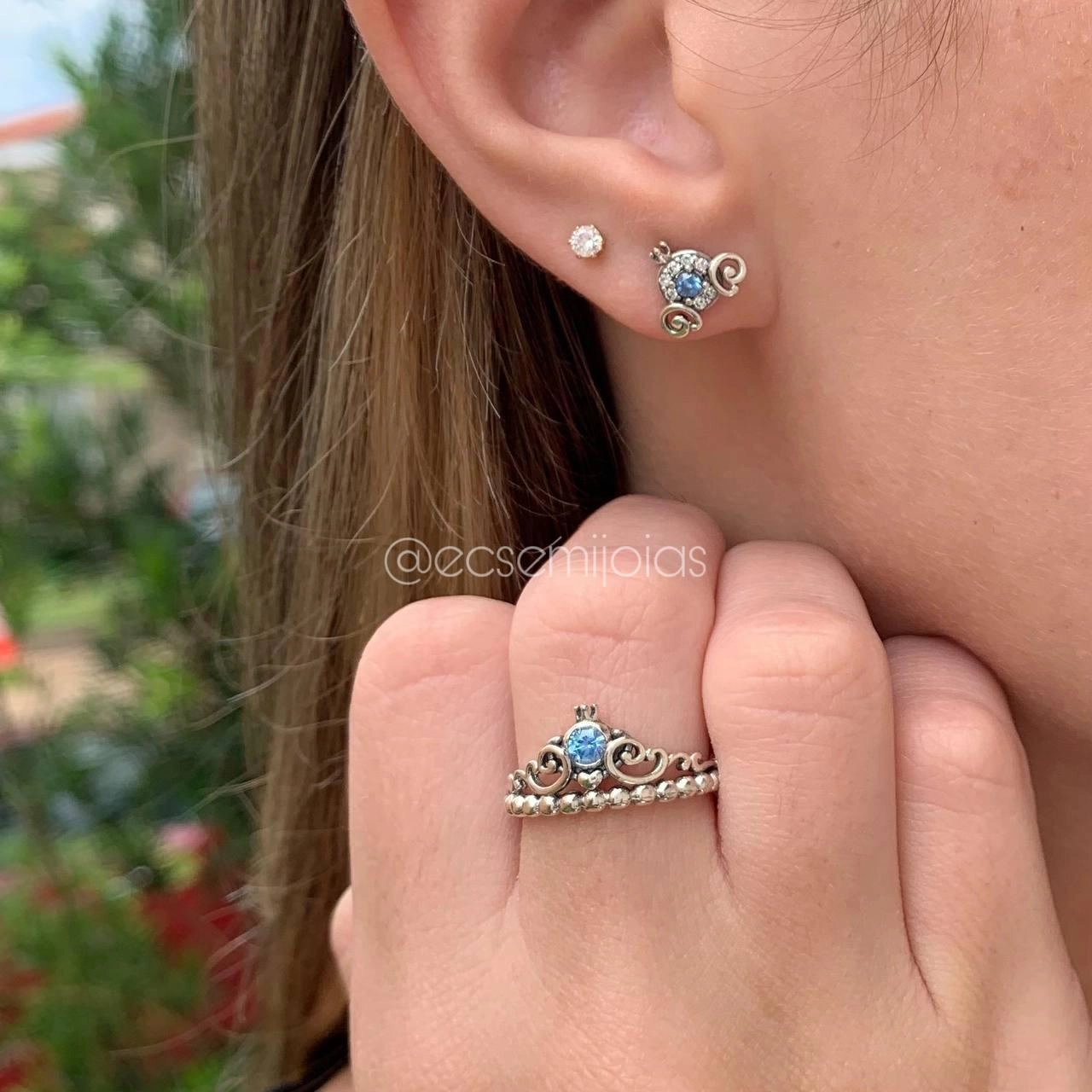 Conjunto brinco e anel princesa - PRATA 925