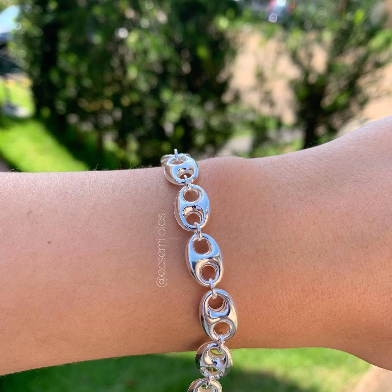 Pulseira elos diferentes Grandes - banhada a prata 925