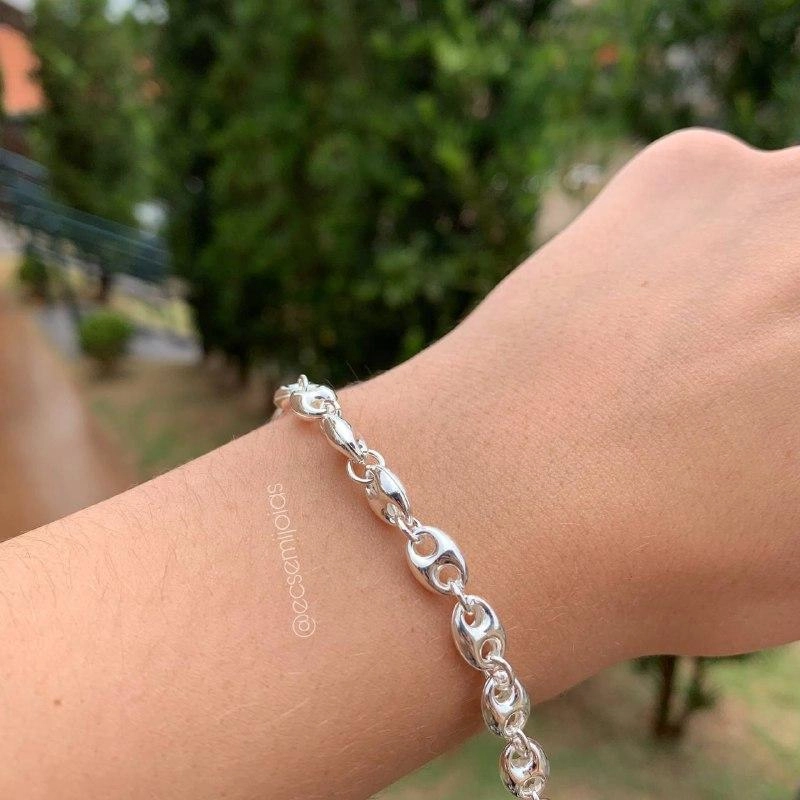 Pulseira elos diferentes Médios - banhada  a prata 925