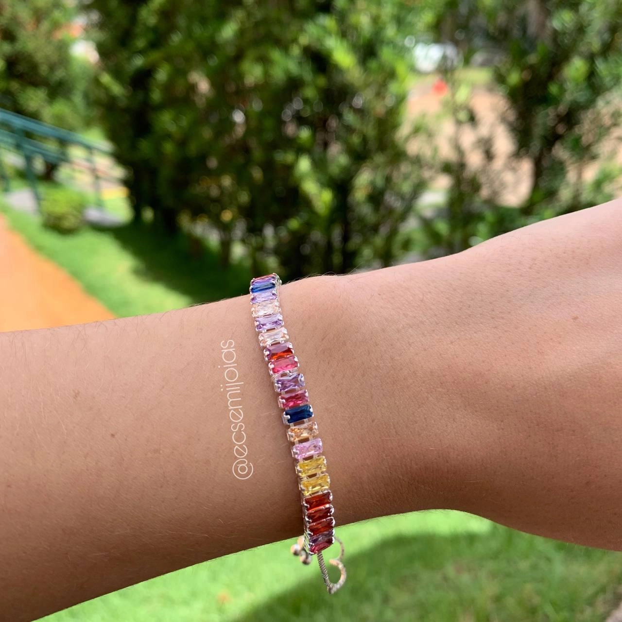 Pulseira shambala de zircônia baguete colorida - banhada a prata 925