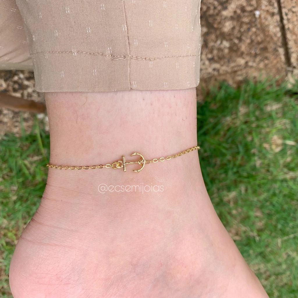 Tornozeleira âncora - banhado a ouro 18k